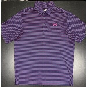 Under Armour Heat Gear Polo Shirt Mens L Blue/Pink Loose Fit Coldblack Golf